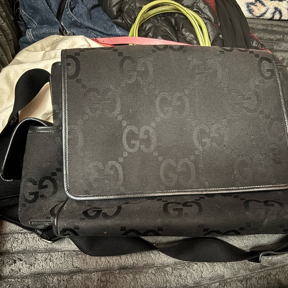 Black GG Patterned Diaper Bag